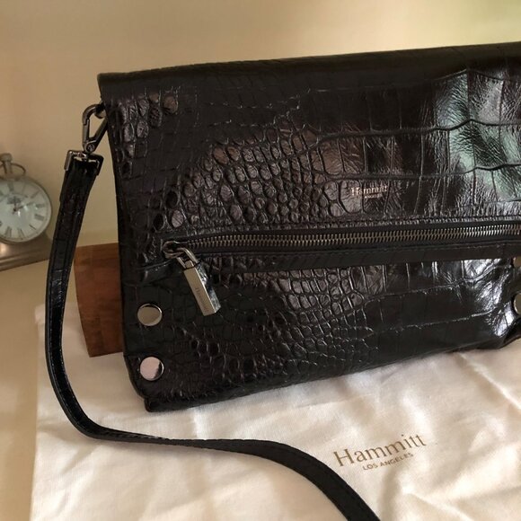 **SOLD**HAMMITT Handbag VIP Medium Black Croc Diamond Studded Crossbody Clutch - Picture 14 of 14